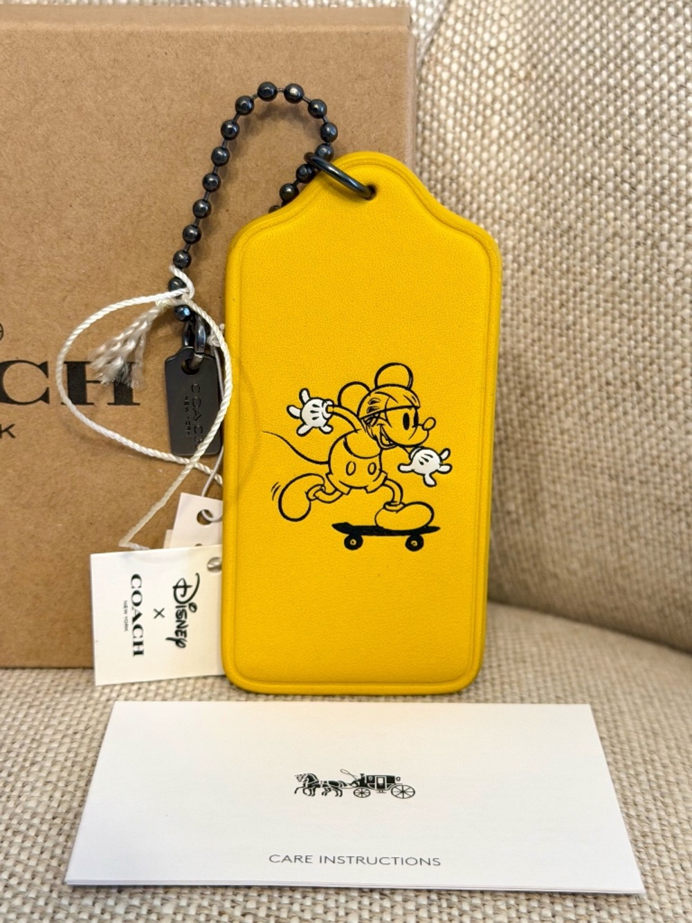 NEW Coach Disney Mickey Mouse Skateboard Leather Fob Bag Charm Bag Tag Keychain